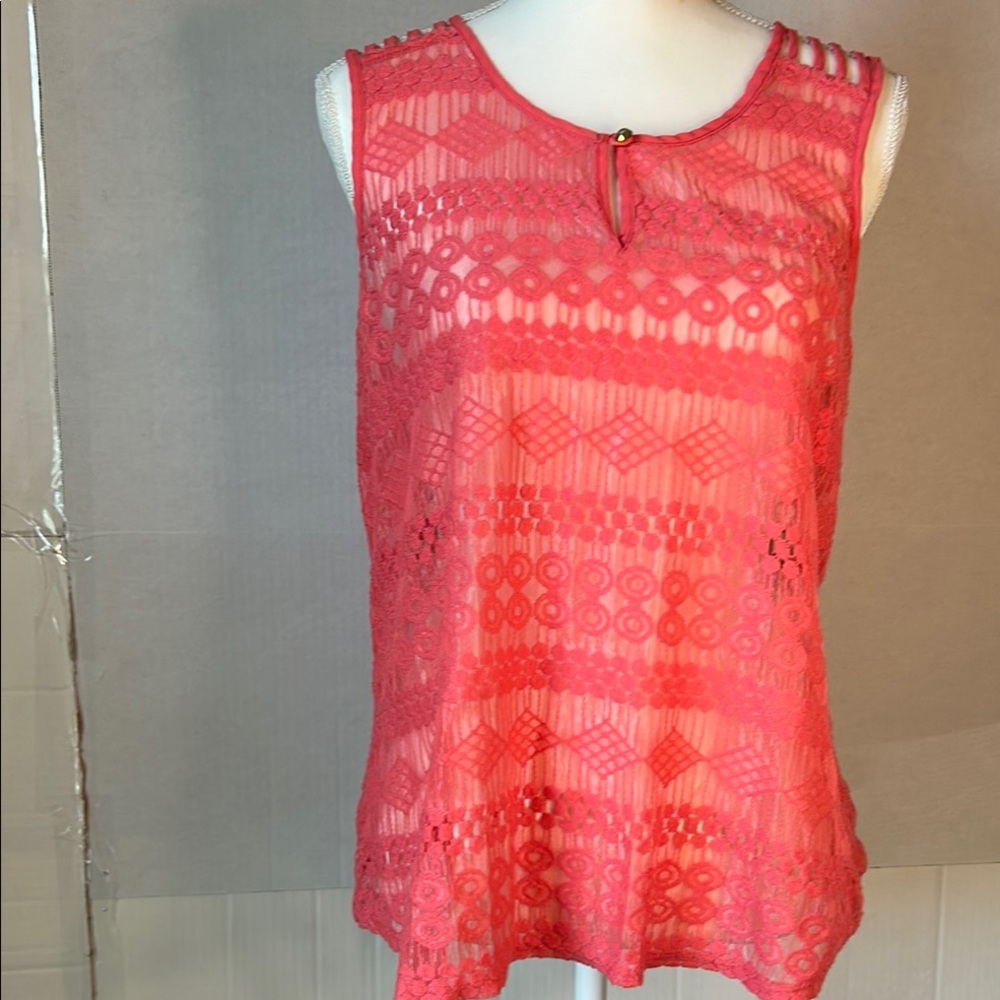 Maurice’s Womens Coral Crochet Lace Semi Sheer Tank Top. Size XL